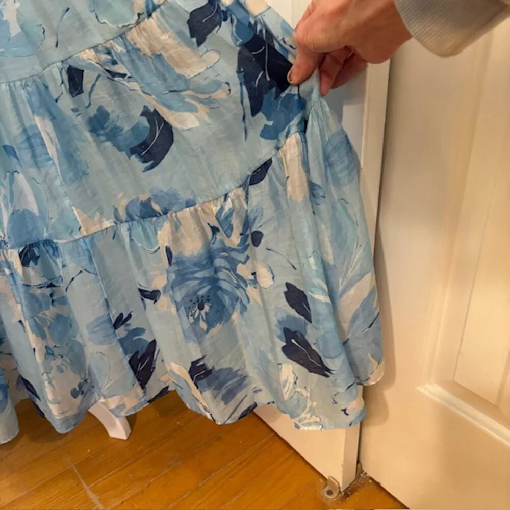 NWT Abercrombie & Fitch Blue Floral Tiered Ruched Thin Strapped Maxi Dress, XSP